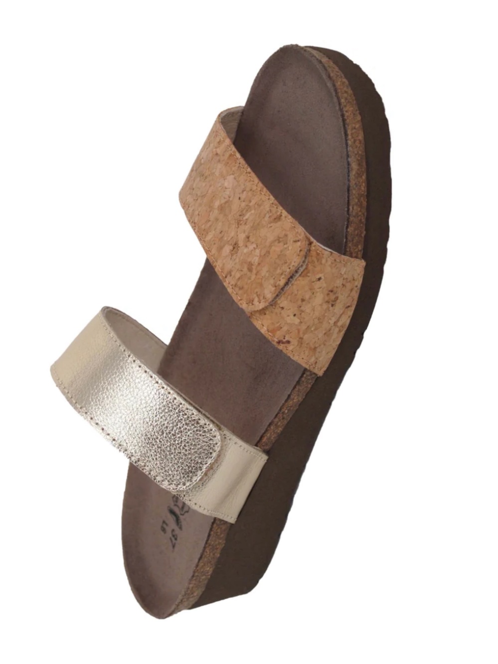 Naot Althea Two-strap Cork Slide Sandal - Metallic Gold & Cork Handmade